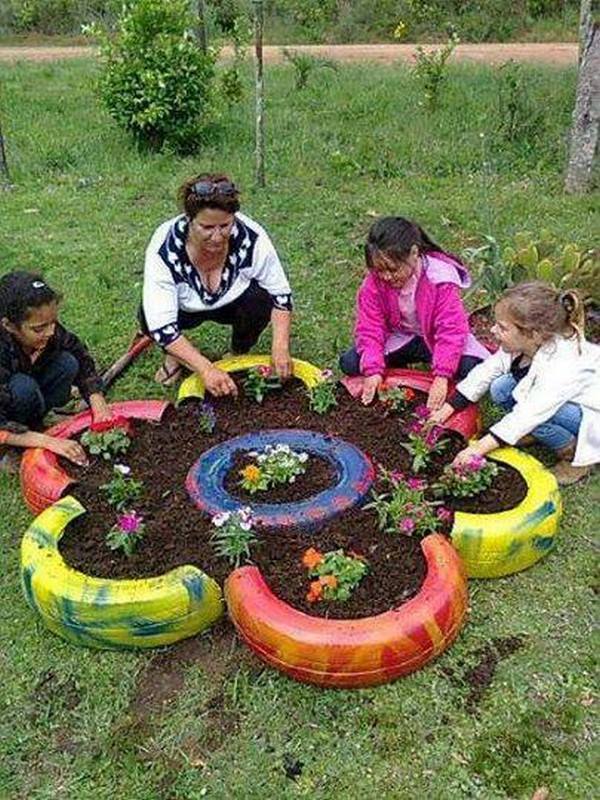 Decoration jardin avec des pneus