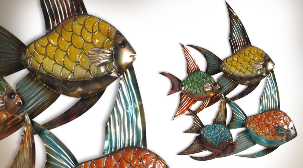 Décoration murale poissons en métal