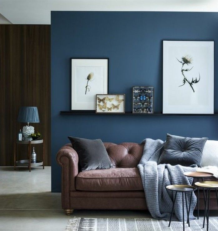 Decoration salon marron et bleu