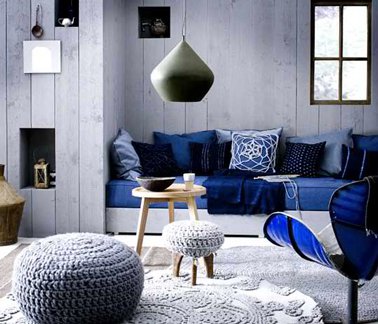 Decoration salon bleu gris