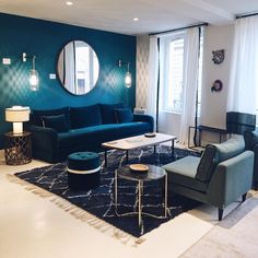 Decoration salon bleu et taupe