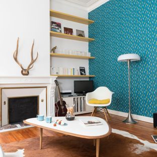Décoration salon scandinave bleu