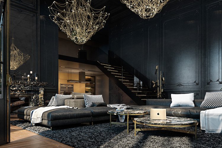 Decoration interieur salon cuir