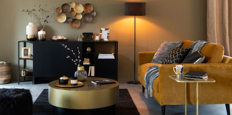 Décoration salon ocre