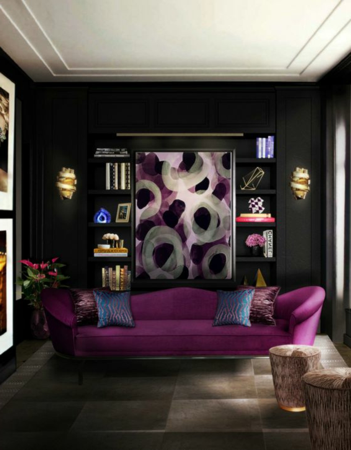 Decoration salon couleur aubergine