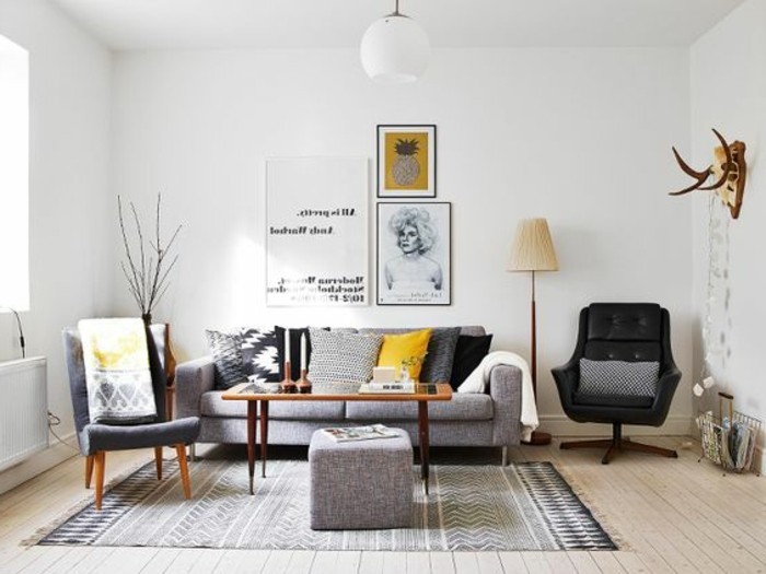 Decoration salon gris jaune