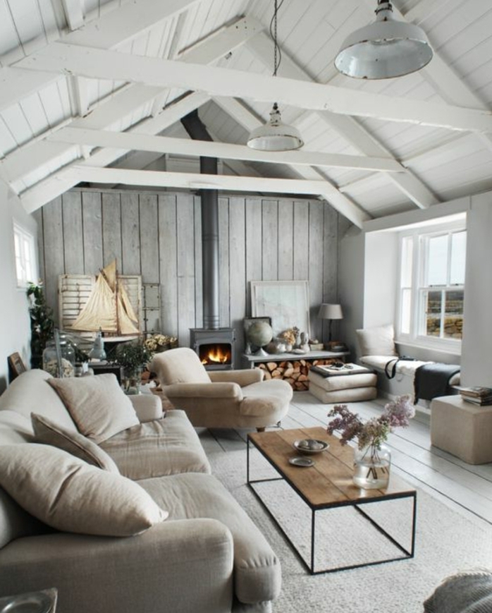 Decoration salon parquet gris