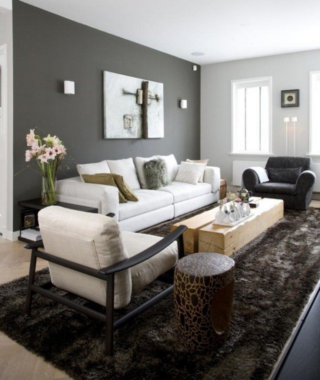 Decoration salon mur gris et blanc