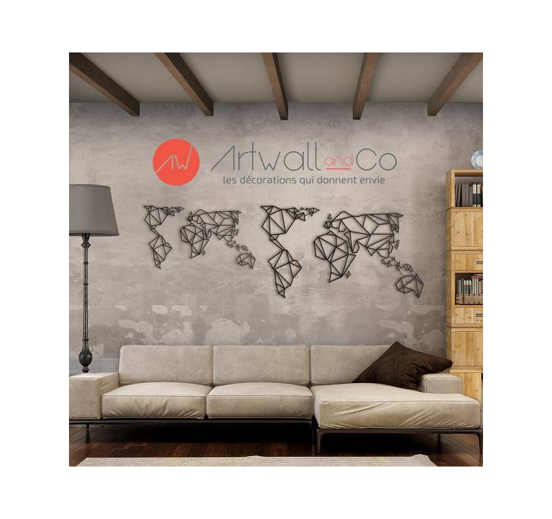 Décoration murale en métal monde - noir 100 x 55 cm - wall10