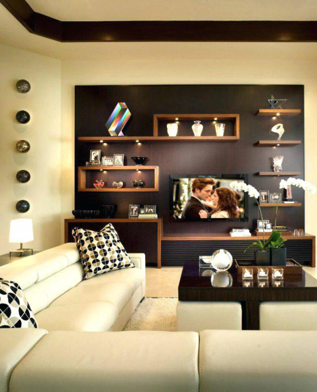 Décoration salon bois foncé