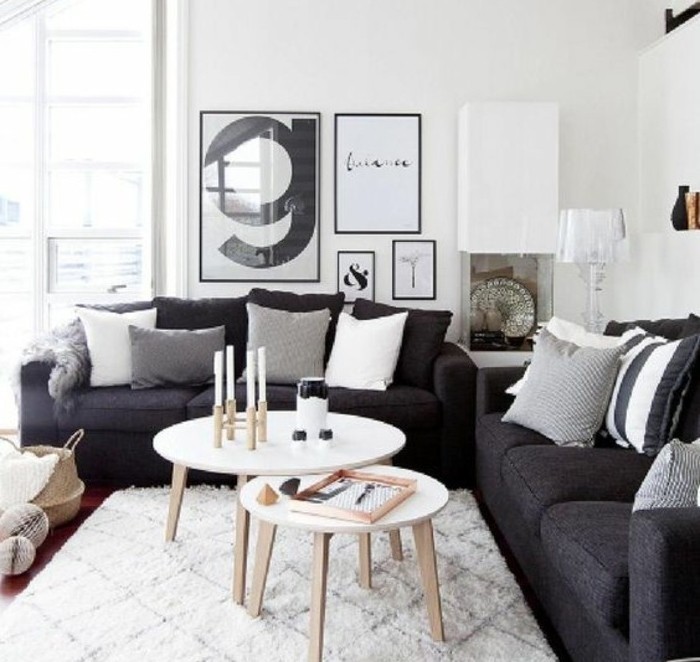 Decoration salon gris blanc
