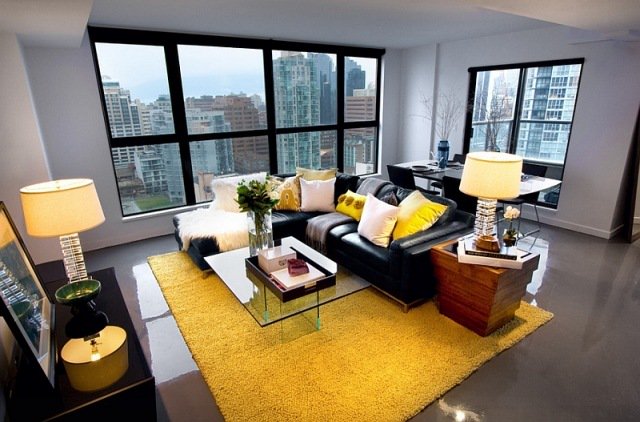 Décoration jaune et gris salon