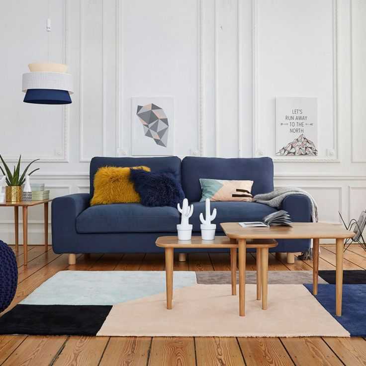Decoration salon canapé bleu