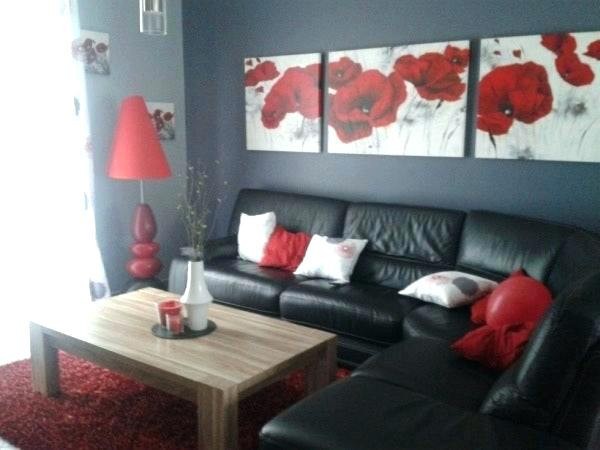 Decoration salon noir gris rouge