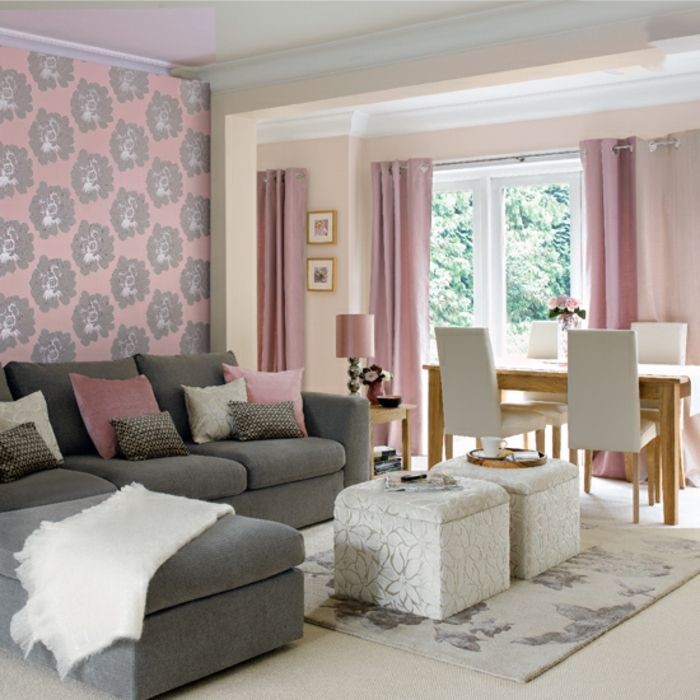 Decoration salon rose gris