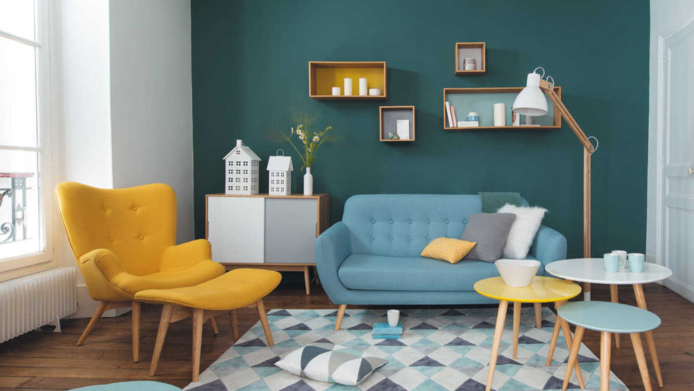 Decoration salon scandinave bleu
