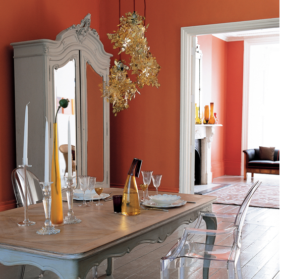 Decoration salon couleur orange