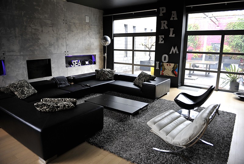 Decoration salon en cuir noir
