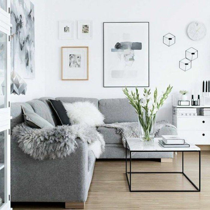 Decoration salon blanc et gris