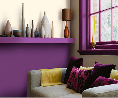Décoration orange violet salon