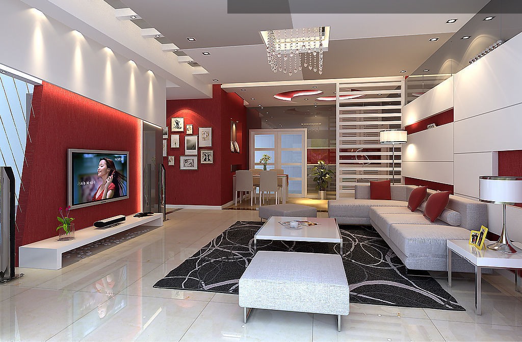 Décoration salon blanc rouge