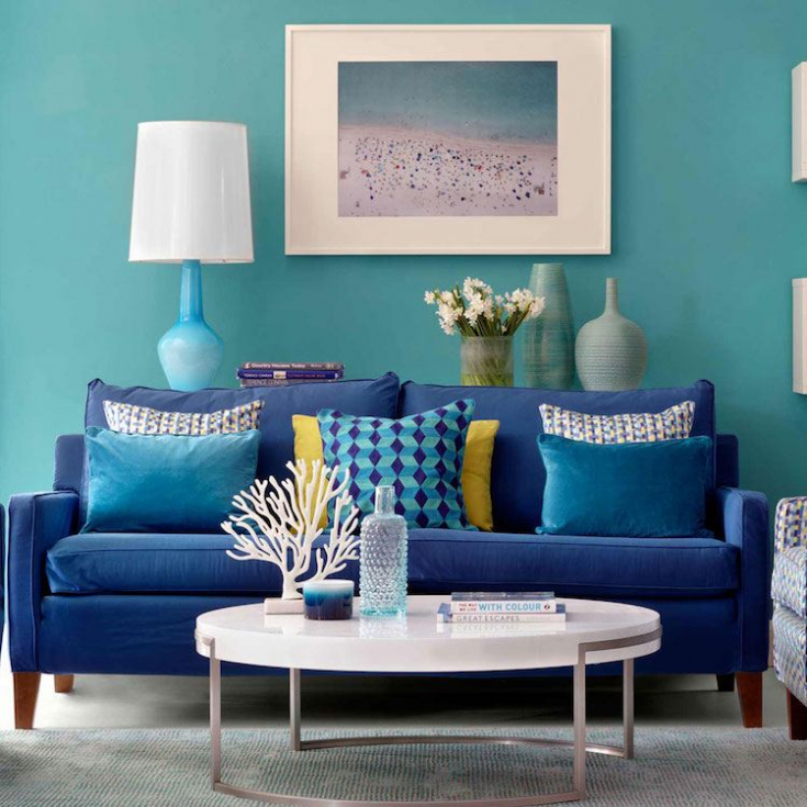 Decoration salon canape bleu