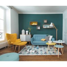 Decoration salon couleur bleu canard