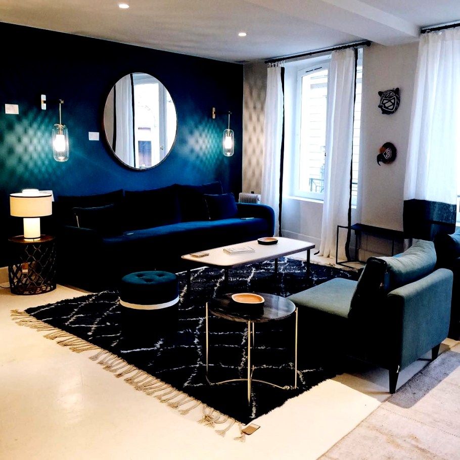 Decoration salon bleu beige