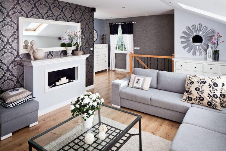Décoration salon gris et brun