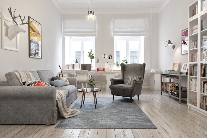 Decoration salon fauteuil gris