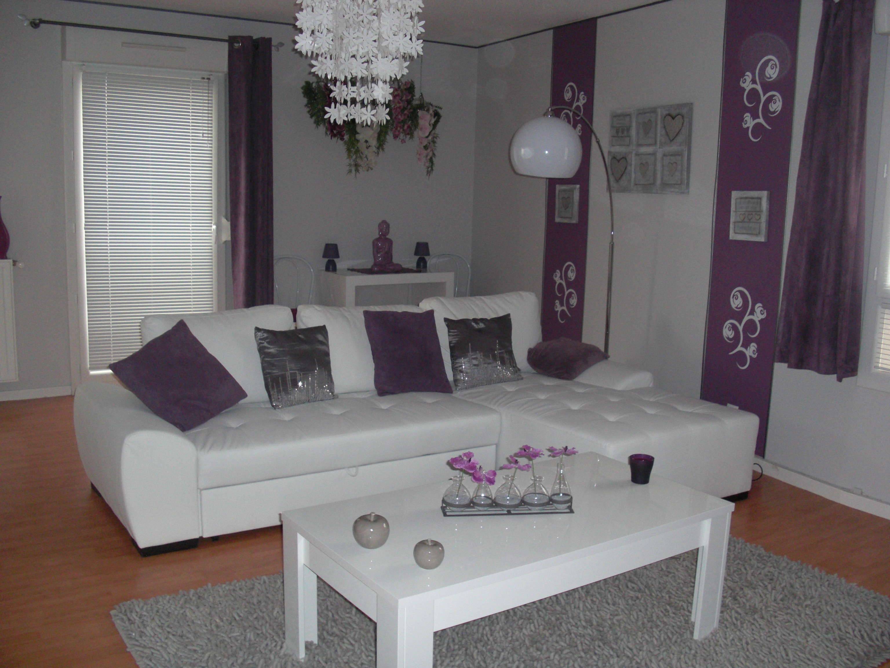 Decoration salon gris mauve