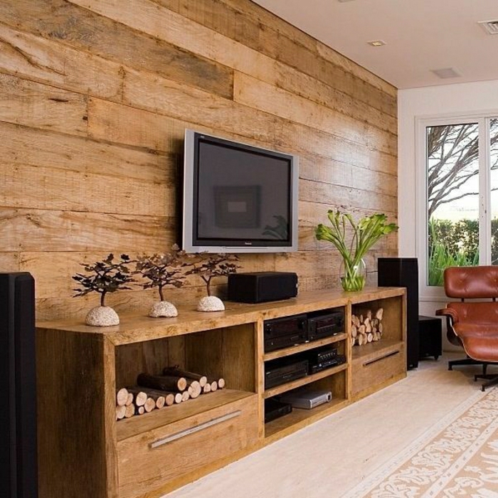 Decoration salon mur en bois