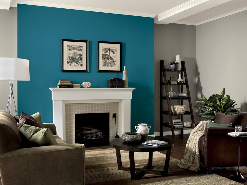 Decoration salon gris turquoise