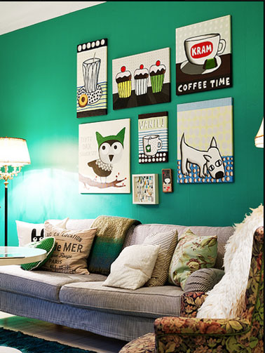 Decoration salon vert emeraude