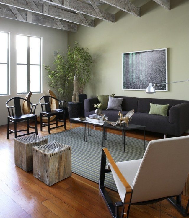 Decoration salon vert olive