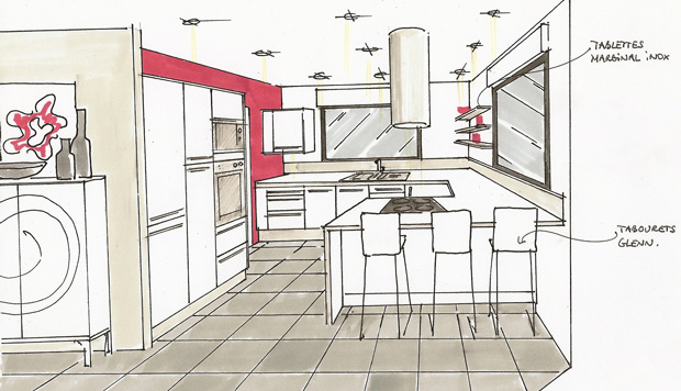 Dessin decoration interieur cuisine