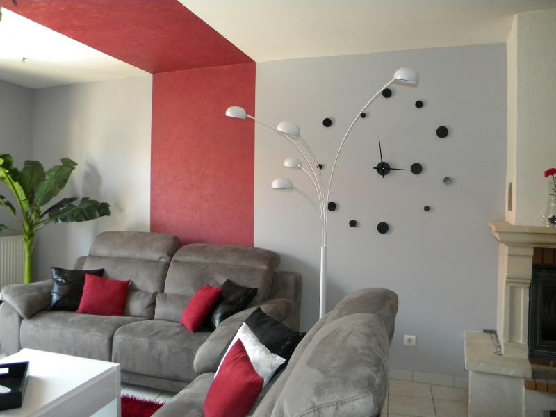 Idée décoration salon gris et rouge