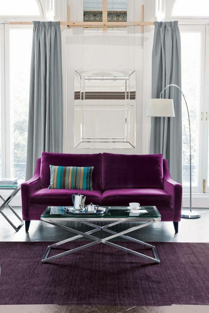 Decoration salon gris aubergine