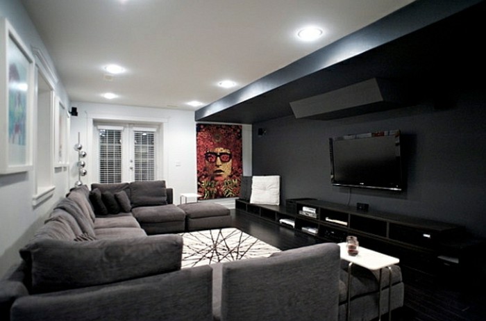 Decoration mur salon gris noir