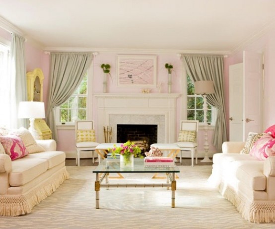 Decoration salon beige rosé