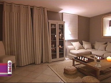 Décoration salon lin et taupe