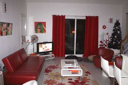 Décoration salon gris et rouge