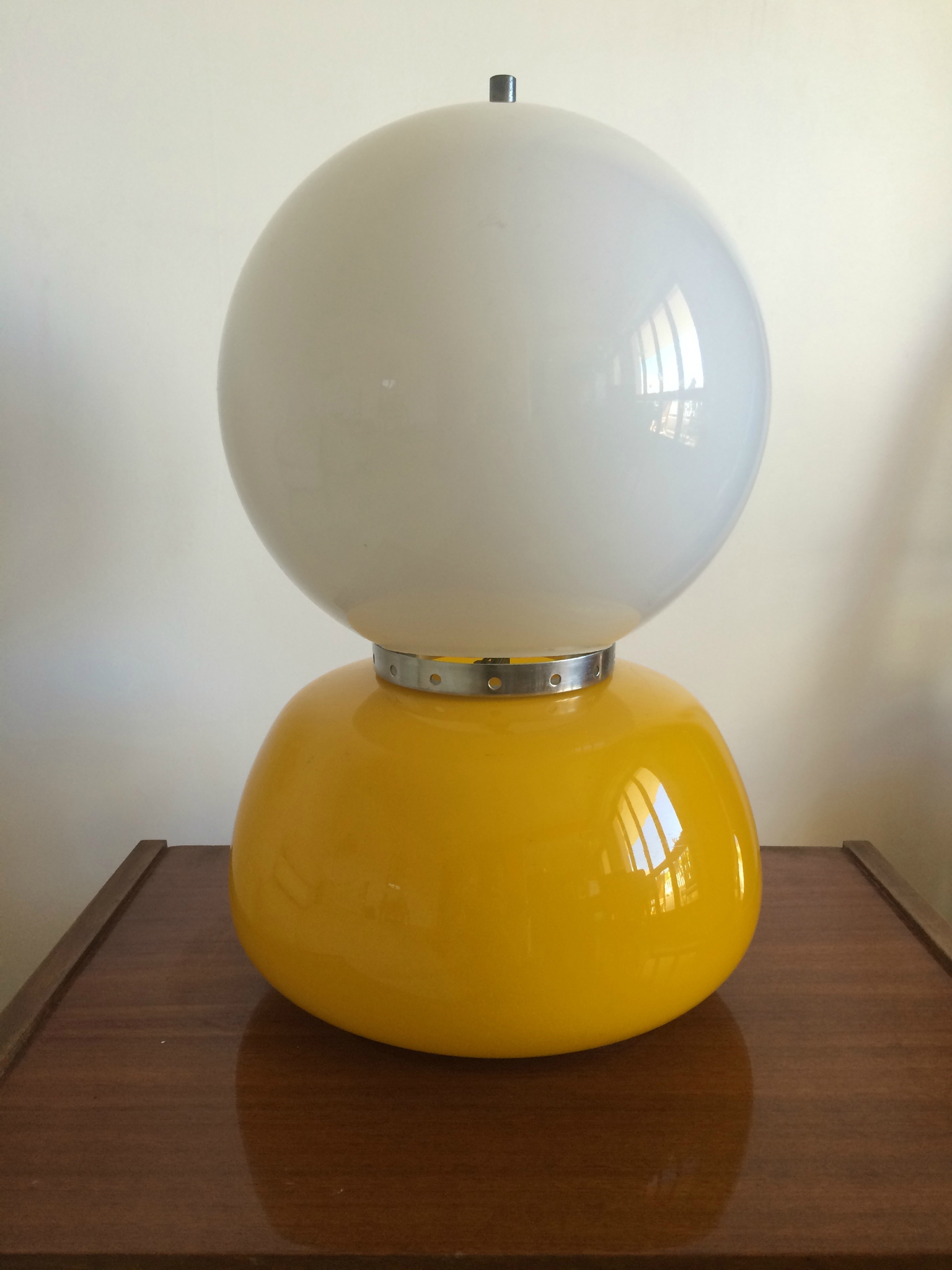 Lampadaire en acier poli 2 feux design années 70