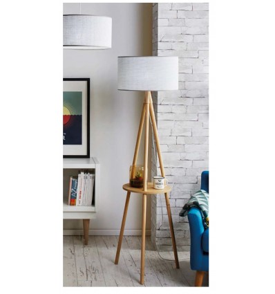 Lampadaire trépied bois naturel