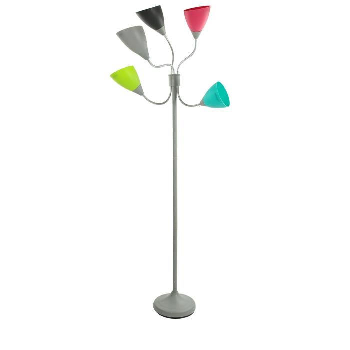 Lampe lampadaire 5 têtes articulées et orientables multicolor