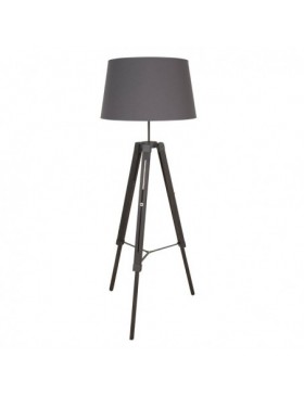 Lampadaire trepied bois abat jour gris