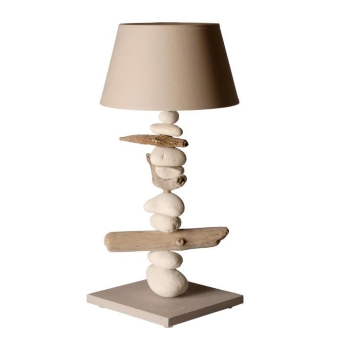 Lampe de chevet galet bois